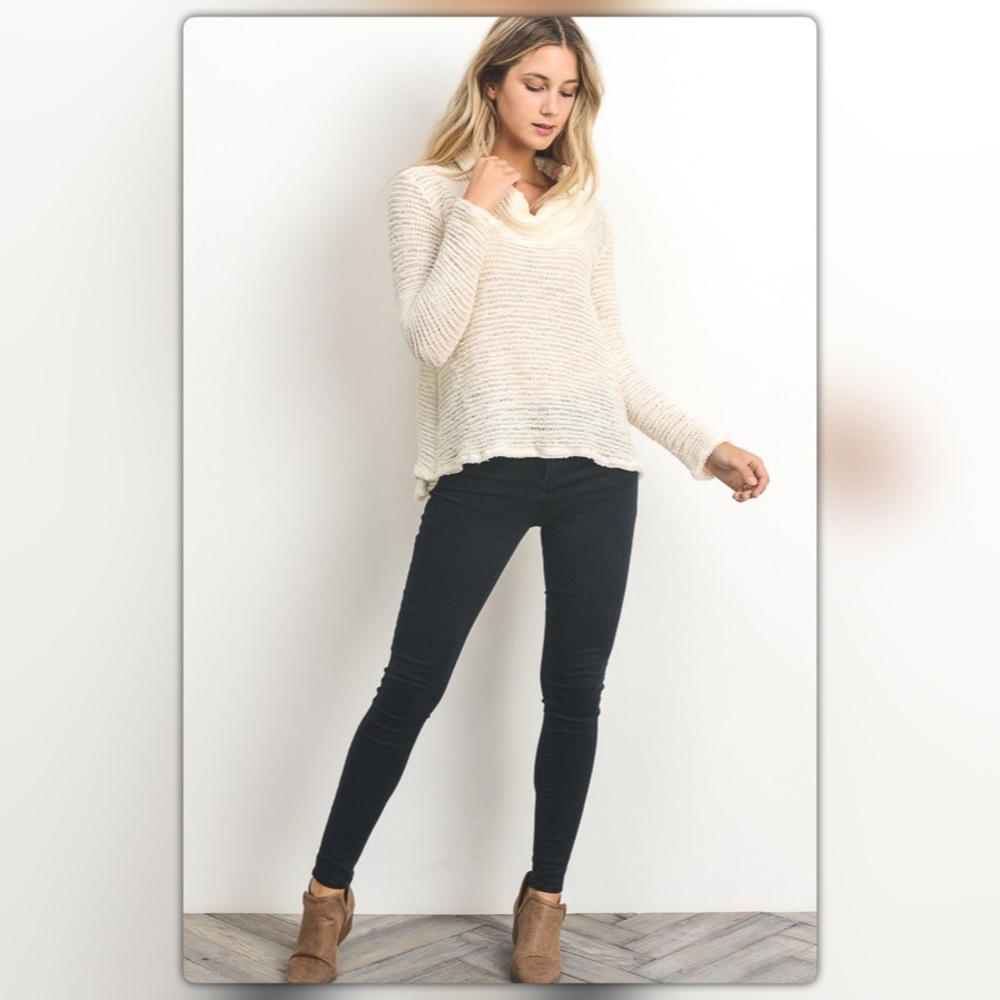 Cowl Neck Ivory Open Knit Sweater